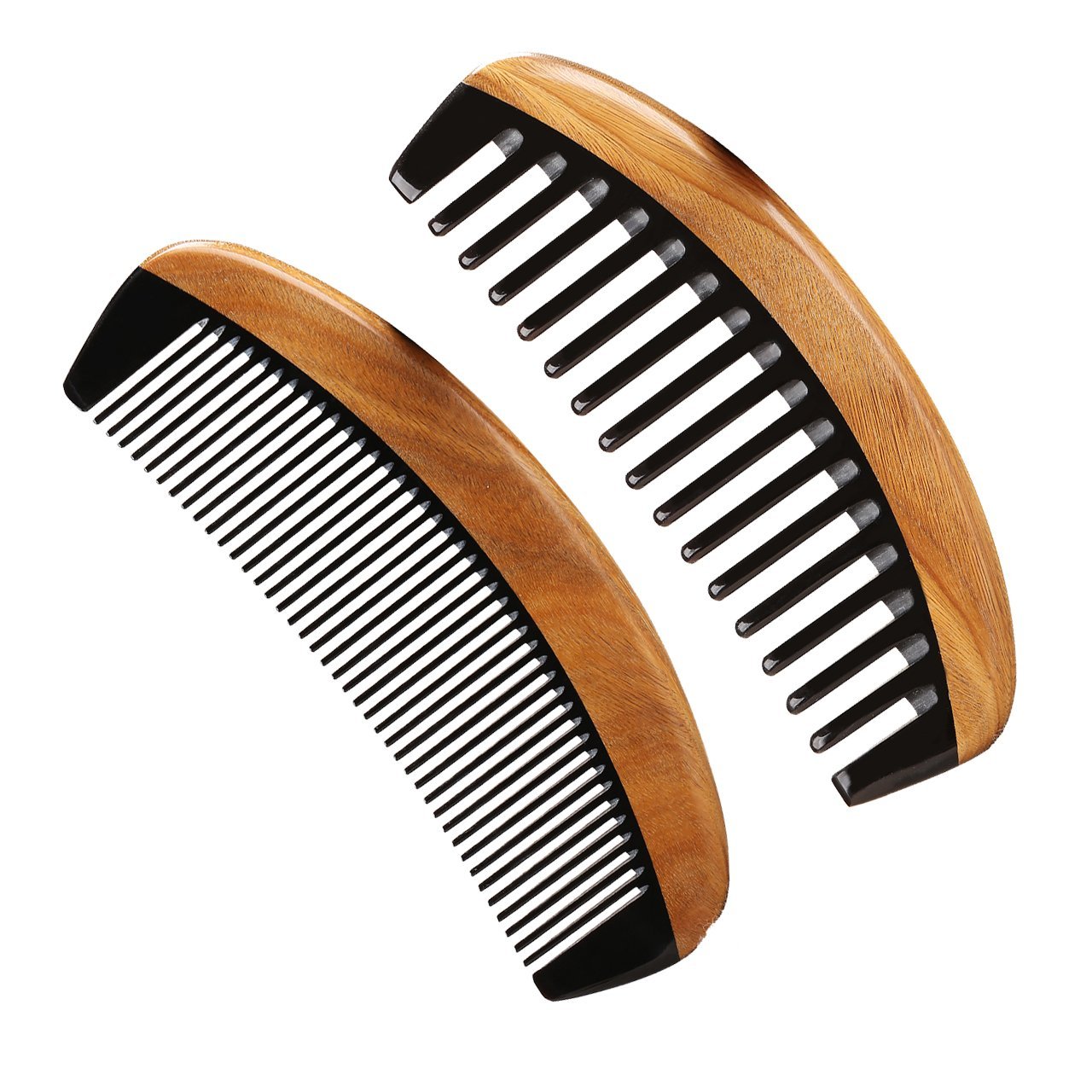 LWBTOSEE Wide Tooth Handcrafted Neem Wood Comb and Fine Tooth Wood Comb,Green Sandalwood Anti Static Detangling Horn Comb For Women, Men And Girls,Hair Comb For Thick, Curly And Wavy Hair