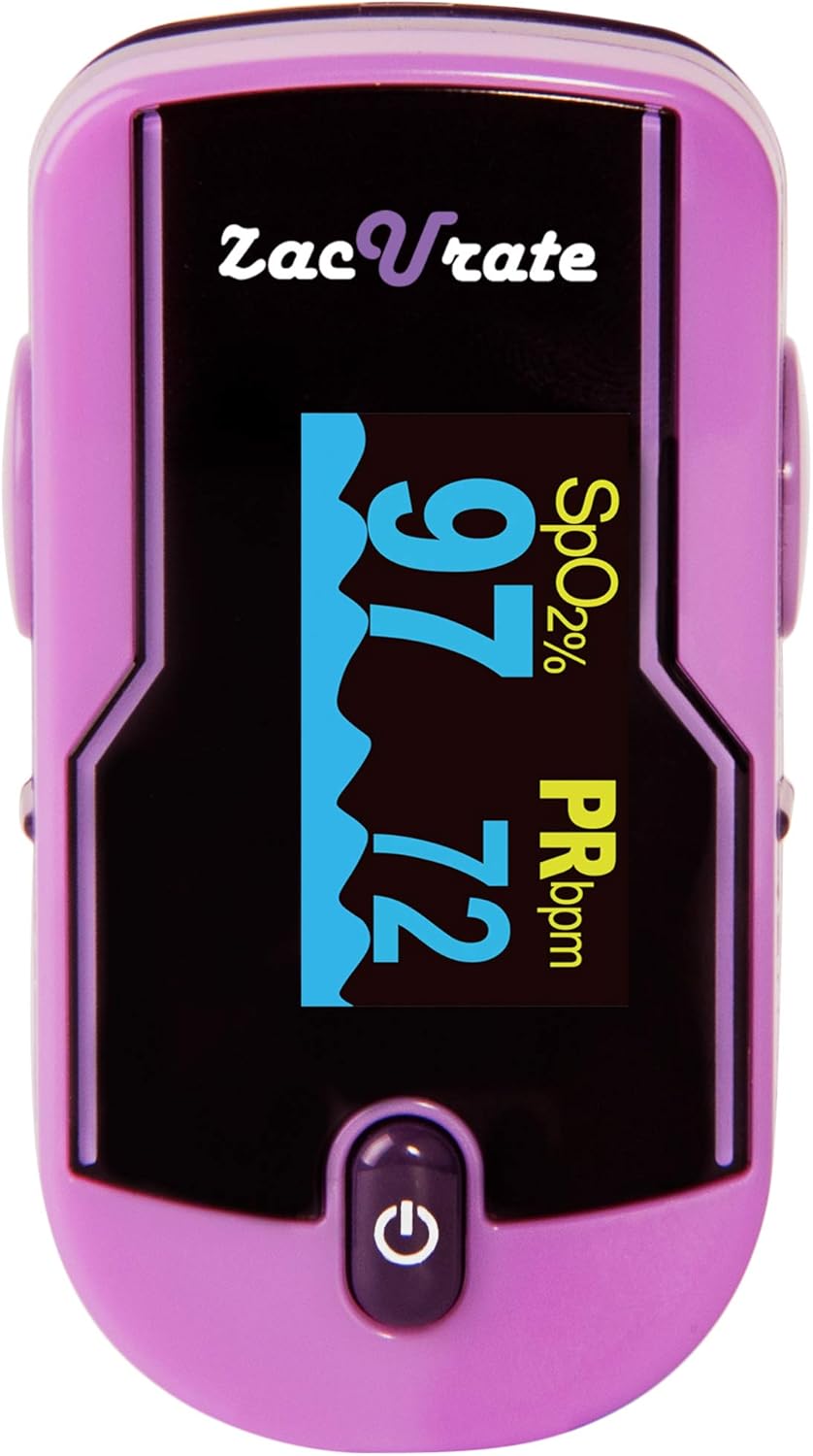Zacurate 500E Premium Fingertip Pulse Oximeter Oximetry Blood Oxygen Saturation Monitor with Silicon Cover, Batteries and Lanyard (Mystic Purple): Health & Personal Care