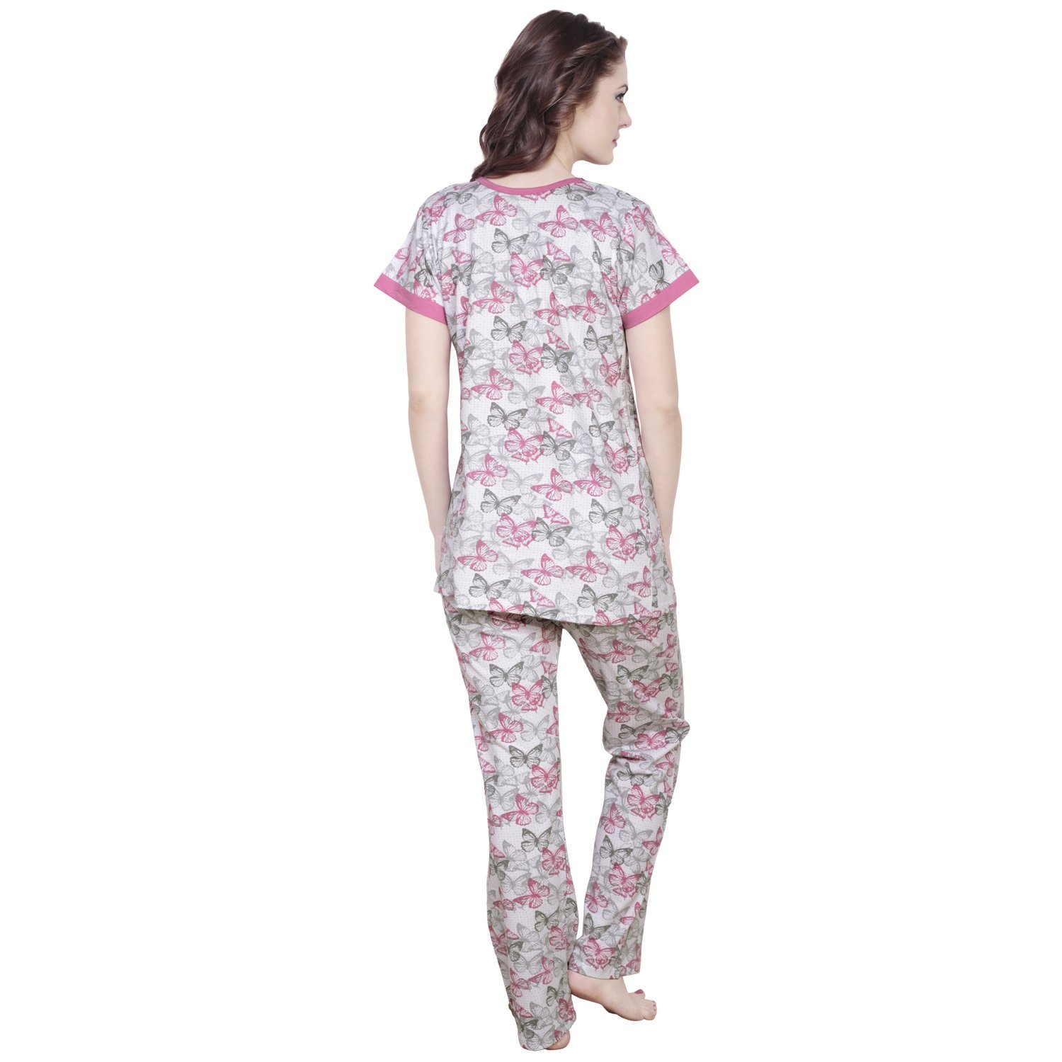 claura butterfly printed pink women cotton night suit pyjama set