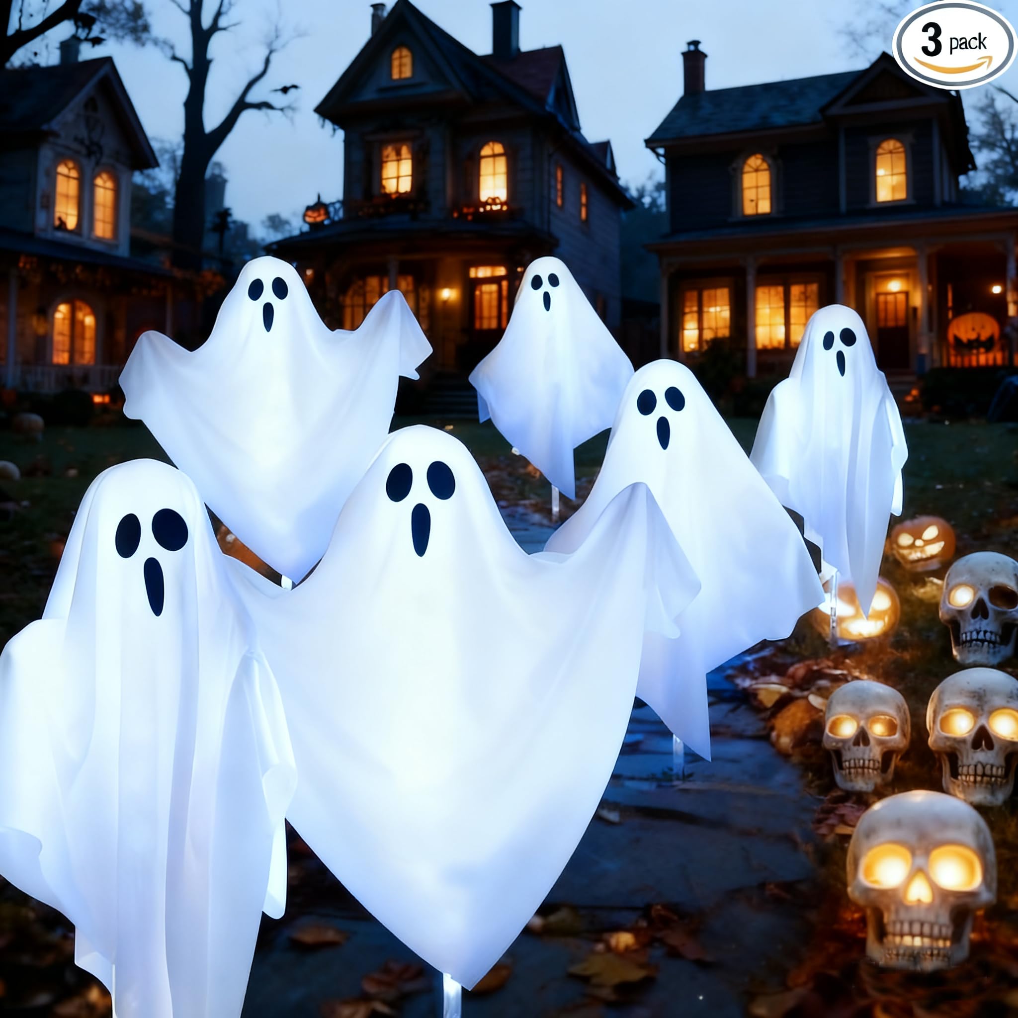 Photo 1 of 3Pack Halloween Solar Pathway Lights Ghost Stake Lights, Solar Powered Outdoor Decor for Yard, Lawn, Party & Halloween Decoration