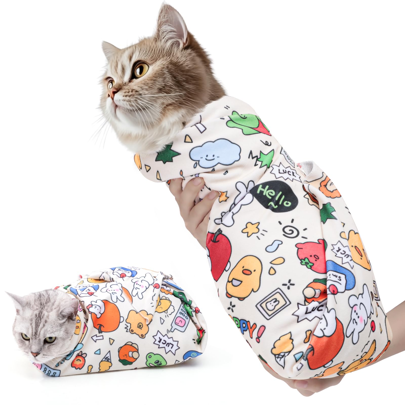 Photo 1 of 21.7 In Cat Wrap for Cutting Nails, Self-Adhesive Cat Grooming Wrap Anti-Escape Cat Restraint for Nail Clipping Cat Swaddle Wrap Cat Wrapping Cloth for Pet Cleaning and Beauty (Within 6.6 lbs)