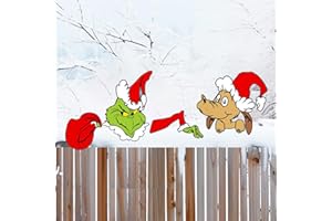 PEEOED Grinch Christmas Outdoor Decorations, Grinch Stealing Christmas Outdoor Fence Peeker Decoration, Winter Christmas Yard Art Funny Xmas Holiday Decoration Art Sign Gifts for Outdoor Garden Wall Yard (A)