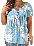 Women's Plus Size 14W-26W Henley Shirt Floral