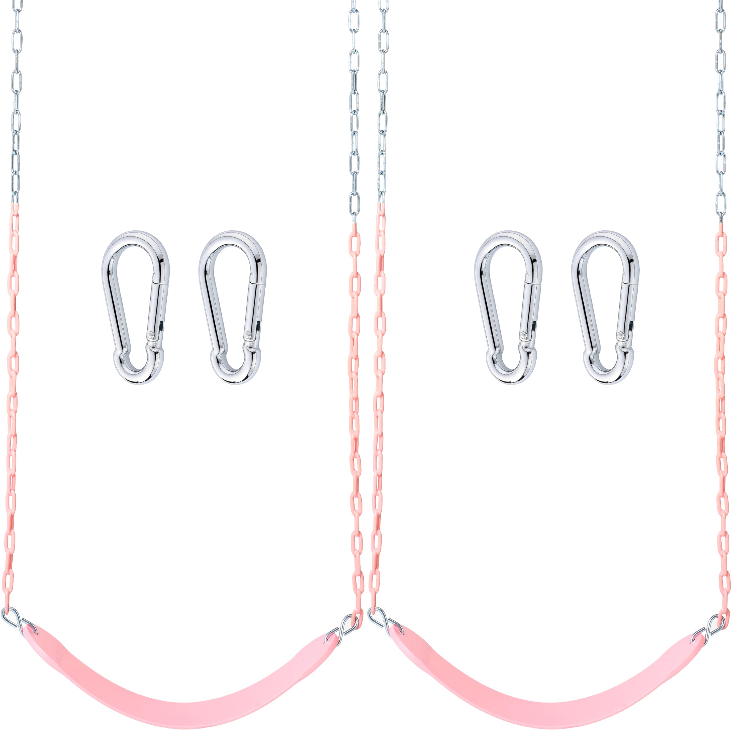 TURFEE 2 Pack Pink Swing Seats Heavy Duty with 66" Chain, Swing Set Accessories Replacement with Snap Hooks for Kids Outdoor Play, Trees, Playground(Sakura Pink) Image