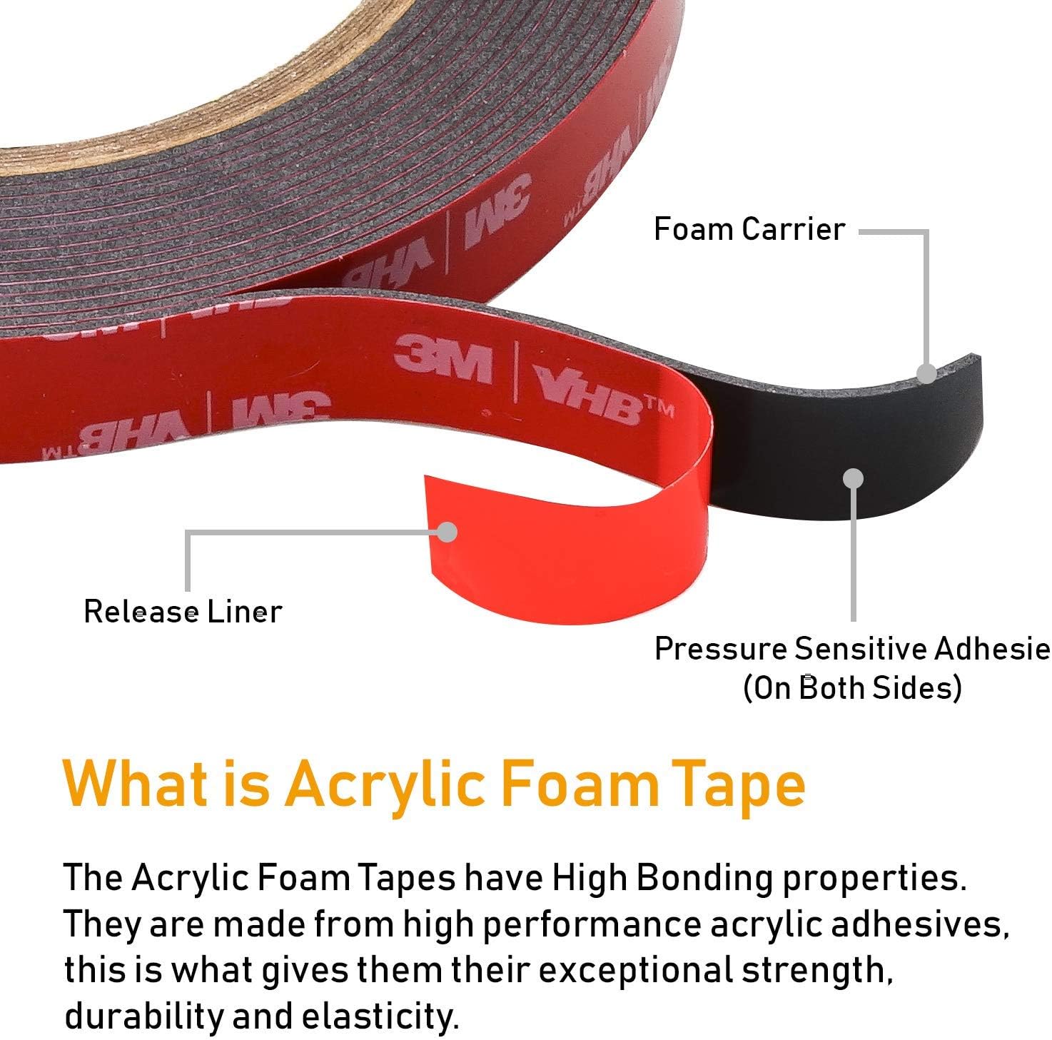 CANOPUS Double Sided Tape Heavy Duty Black 12.7 mm x 4.5 m Waterproof Extra Strong Mounting Foam Tape for Led Strip Lights Home - Image 5