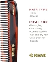 Kent Handmade Medium Coarse Toothed Dressing Hair Comb 19cm Cellulose Acetate view 6