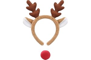 Olivemont Christmas antler headband and reindeer rudolph red nose costume set