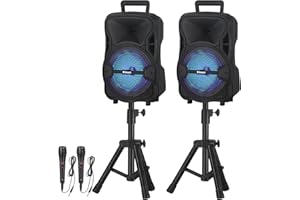 Elimavi Portable PA System with Stands for Indoor and Outdoor, DJ Speaker with Dual 8", Wireless Party Speaker with Microphone TWS/AUX/USB
