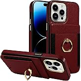 S. Tedazo for iPhone 15 Pro Max Wallet Case with Credit Card Holder and 360° Rotation Ring Stand, RFID Block Flip Leather Shockproof Cover for iPhone 15 Pro Max-Red