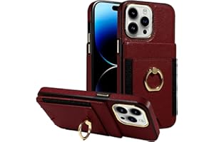 S. Tedazo for iPhone 15 Pro Max (6.7 inch) Wallet Case with Credit Card Holder and 360° Rotation Ring Stand, RFID Block Flip Leather Shockproof Cover-Red