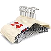 Flottian 24 Pack Beige Velvet Pants Hanger,Velvet Hangers with Clips Adjustable,Space-Saving Slim Flocked Hanger,Heavy Duty Non Slip Hangers for Skirts,Coats,Pants,Dress