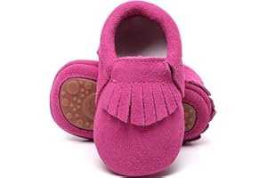 HONGTEYA Leather Baby Moccasins Hard Soled Tassel Crib Toddler Shoes for Boys and Girls…