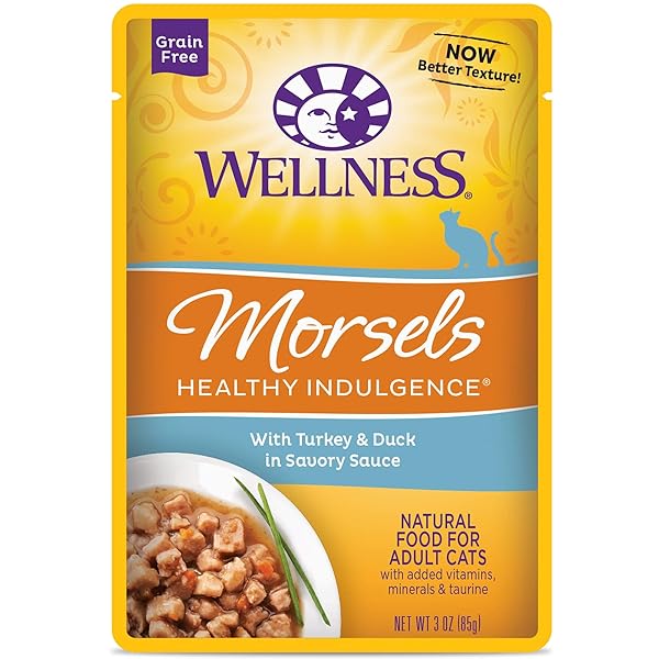 WELLNESS HEALTHY INDULGENCE NATURAL GRAIN FREE MORSELS WITH TURKEY & DUCK IN SAVORY SAUCE WET CAT FOOD, 3 OZ., CASE OF 12