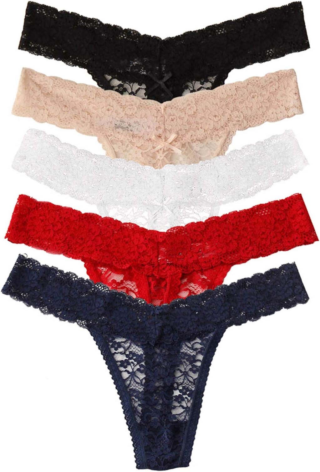 TALEVE Women's Sexy Lace Cheeky Thong Underwear Plus Size Nylon Hipster See Through Panties Pack of 5