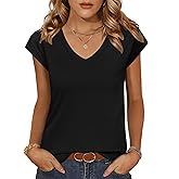 Zeagoo Womens Tops Cap Sleeve T Shirts V Neck Basic Tees Tops Lightweight Casual Summer Fashion Trendy Outfits Clothes