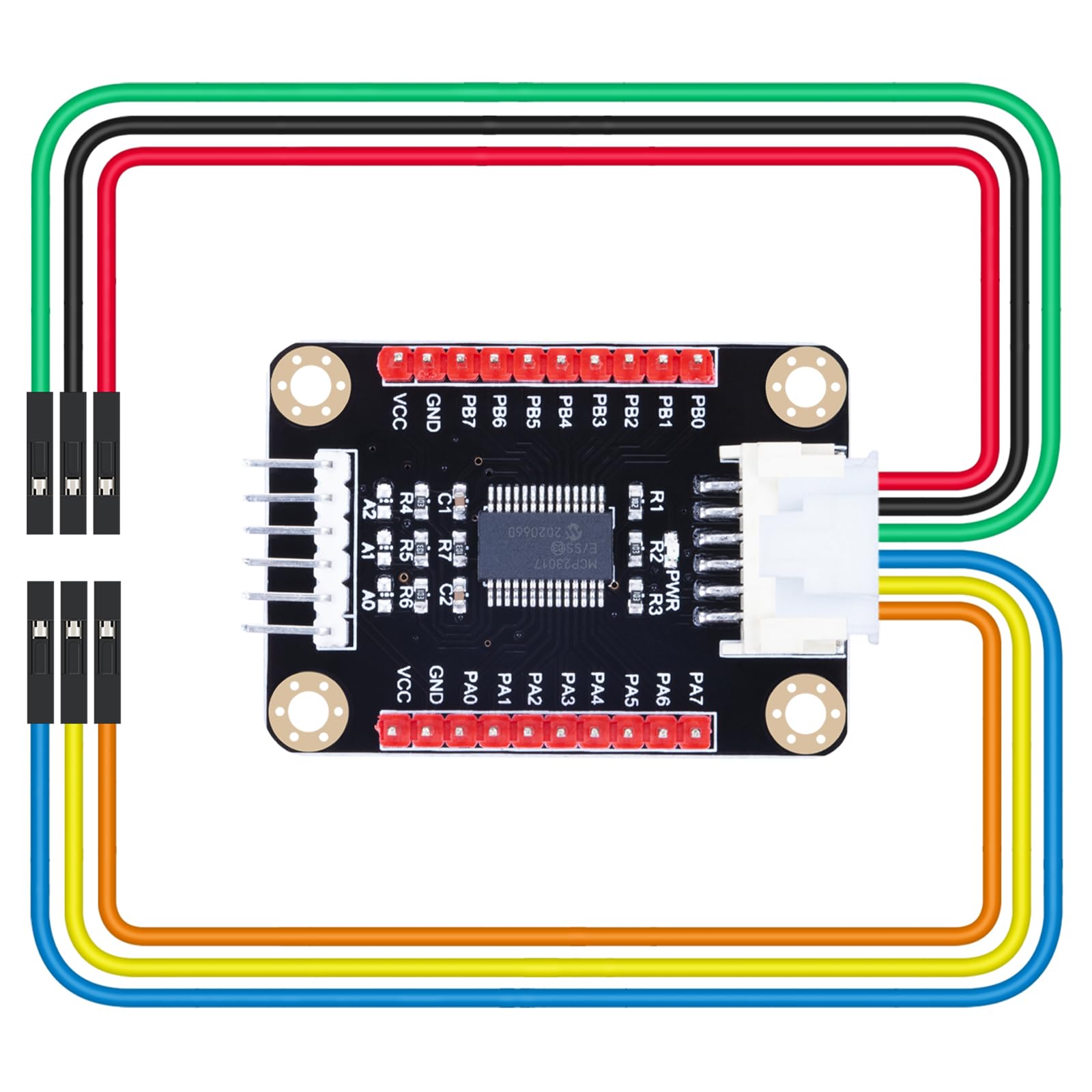 CQRobot MCP23017 IO Expansion Board Compatible with Raspberry Pi/Micro:bit/Arduino/STM32. I2C Interface Control, 2 Signal Pins Increase to 16 Input/Output Pins, Supports UP to 8 Simultaneous Uses.