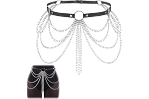 Punk Waist Chain Belt,Black Waist Chain,PunkRaveBeltWomen,Punk Leather Body Accessories,WaistBeltLayered Belly Belt,PunkLeath