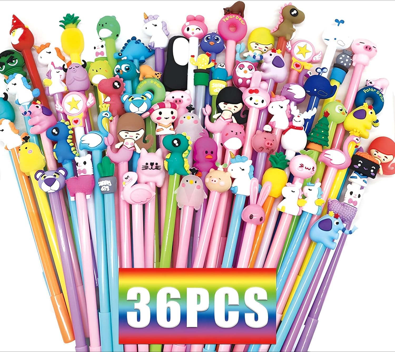Photo 1 of 36 Pcs Cute Cartoon Gel Ink Pens, Kawaii Pens for Kids, Bulk Fun Pens, Random Animal Writing Pens for Birthday Present Prize Student Gift Cute School Supplies