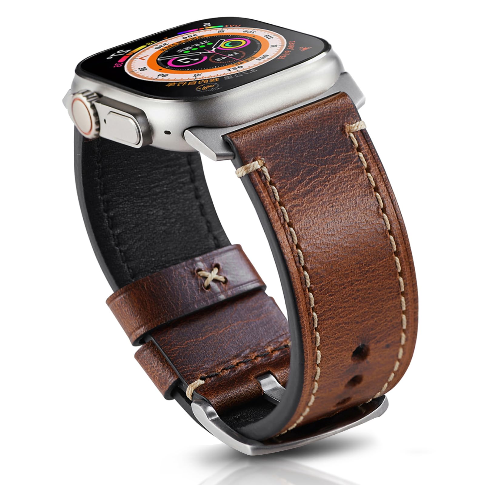 Gitalian Italian Leather Strap Compatible with Apple Watch 49mm 46mm 45mm 44mm 42mm Men Oil and Retro Genuine Leather Replacement Strap for iWatch Ultra2/1 Series 10 9 8 7 6 5 SE2