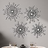 Blulu 4 Pcs Metal Wall Decor Bling Crystal Wall Art Cast Iron Rhinestones Sunburst Decor Starburst Art Hanging Diamond Accents Home Decorative for Living Room Bedroom Entryway(Black)