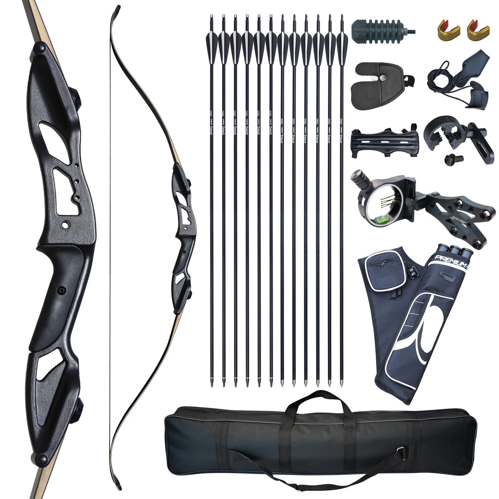 D&Q Recurve Bow and Arrow Set Adult Kit Archery Hunting Target Practice Competition Survival Longbow Package 30 35 40 45 50 lbs Right Handed with Bow Case Stringer Arrow Quiver (35 pounds)