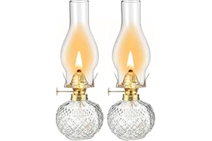 SYOENK 2 Pieces Large Chamber Oil Lamps, Glass Clear Rustic Kerosene Lamp Lantern Indoor Decorative Hurricane Lamp Oil Lantern Vintage Decor Oil Lamp for Home Tabletop Emergency Lighting