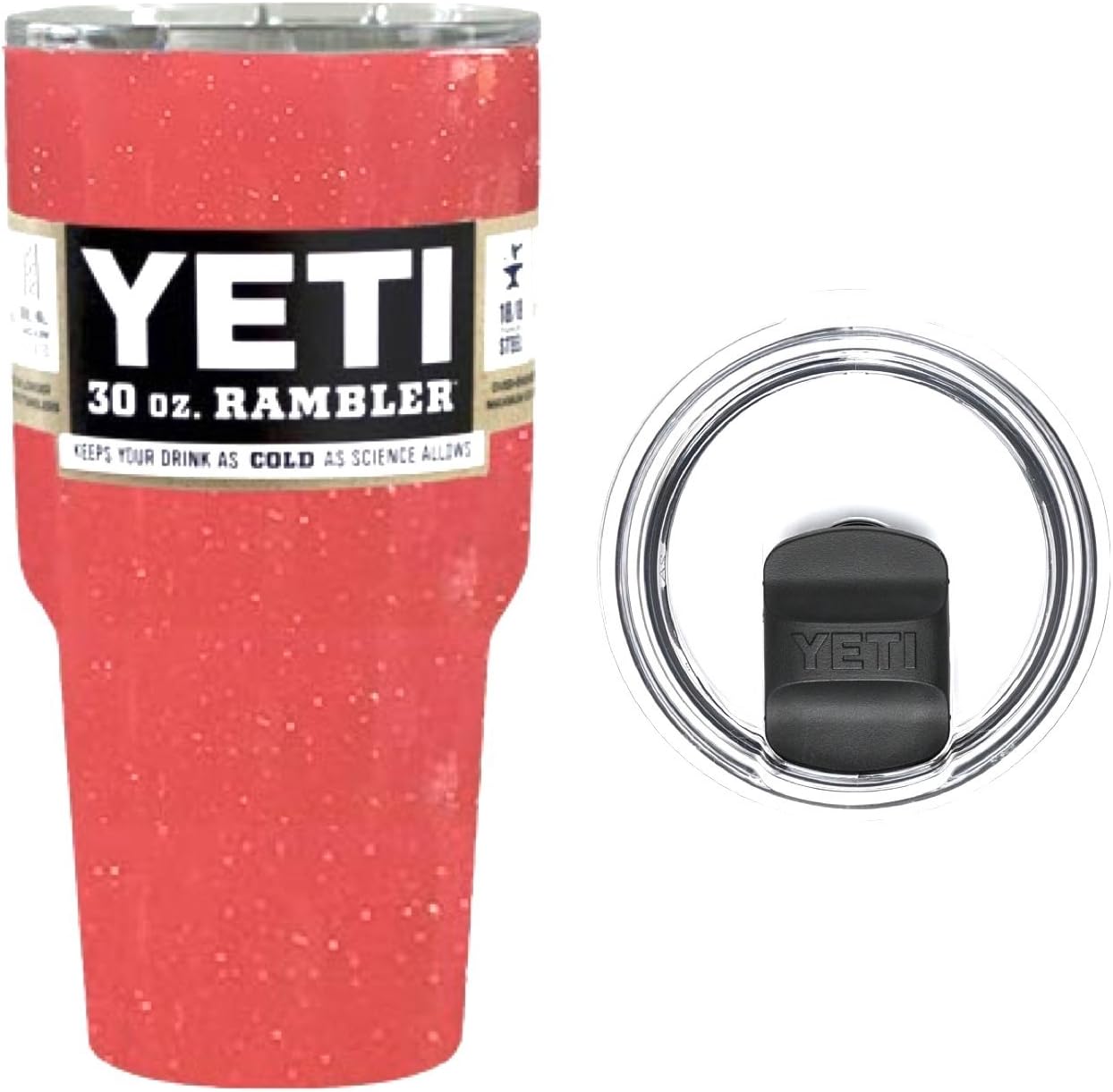YETI Coolers 30 Ounce (30oz) (30 oz) Custom Rambler Tumbler Cup Mug with Exclusive Spill Resistant Lid (Coral Sparkle)