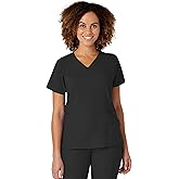 Wink Scrubs for Women, W123, Mock Wrap Tops with 10 Pockets Black