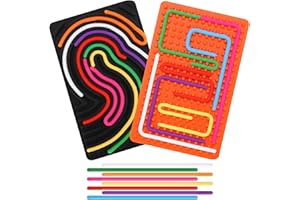 FIIOEOY 2pcs Fidget Toys Sensory Activity Board with 20 Strings, Silicone Sensory Toys for ADHD Autism Stress Relief, Educational Learning Toys for Kids 3+ Years Old, Black & Orange