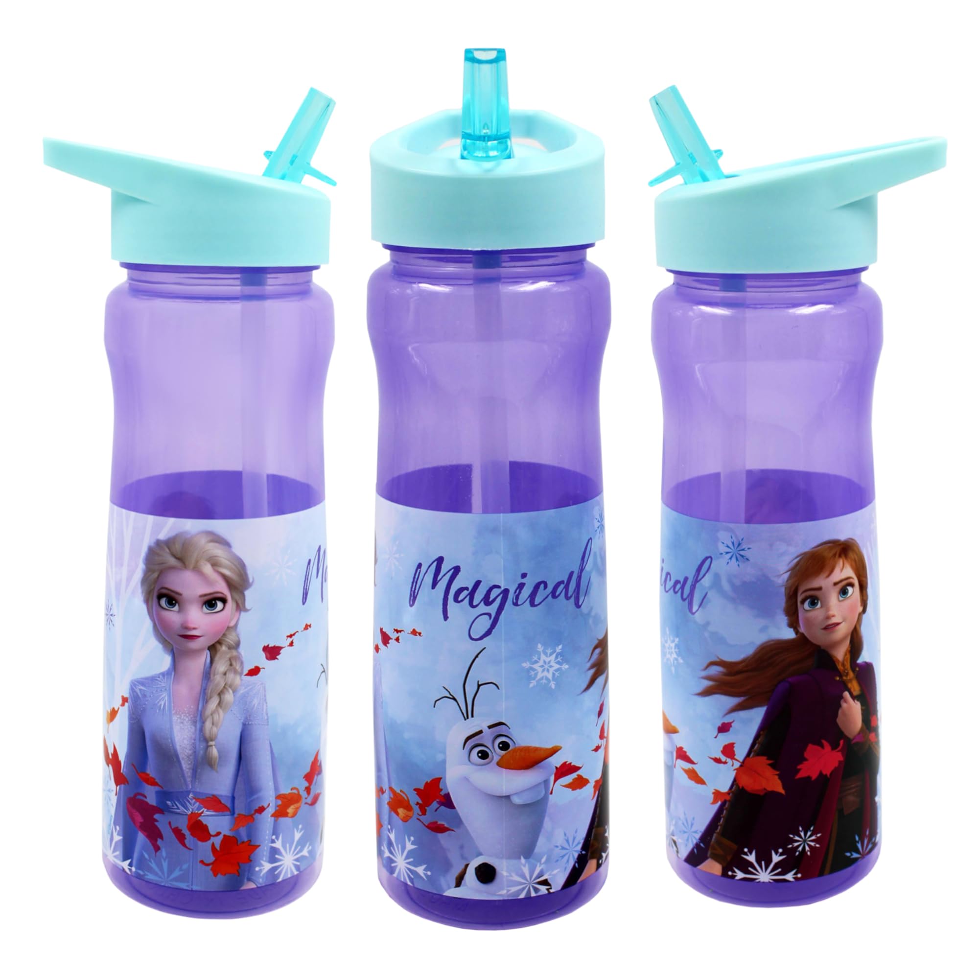 Disney Frozen Kids 600ml PP Water Bottle with Straw – Reusable – Official Merchandise by Polar Gear – BPA Free & Recyclable Plastic – for School Nursery Sports Picnic, Multi Colour
