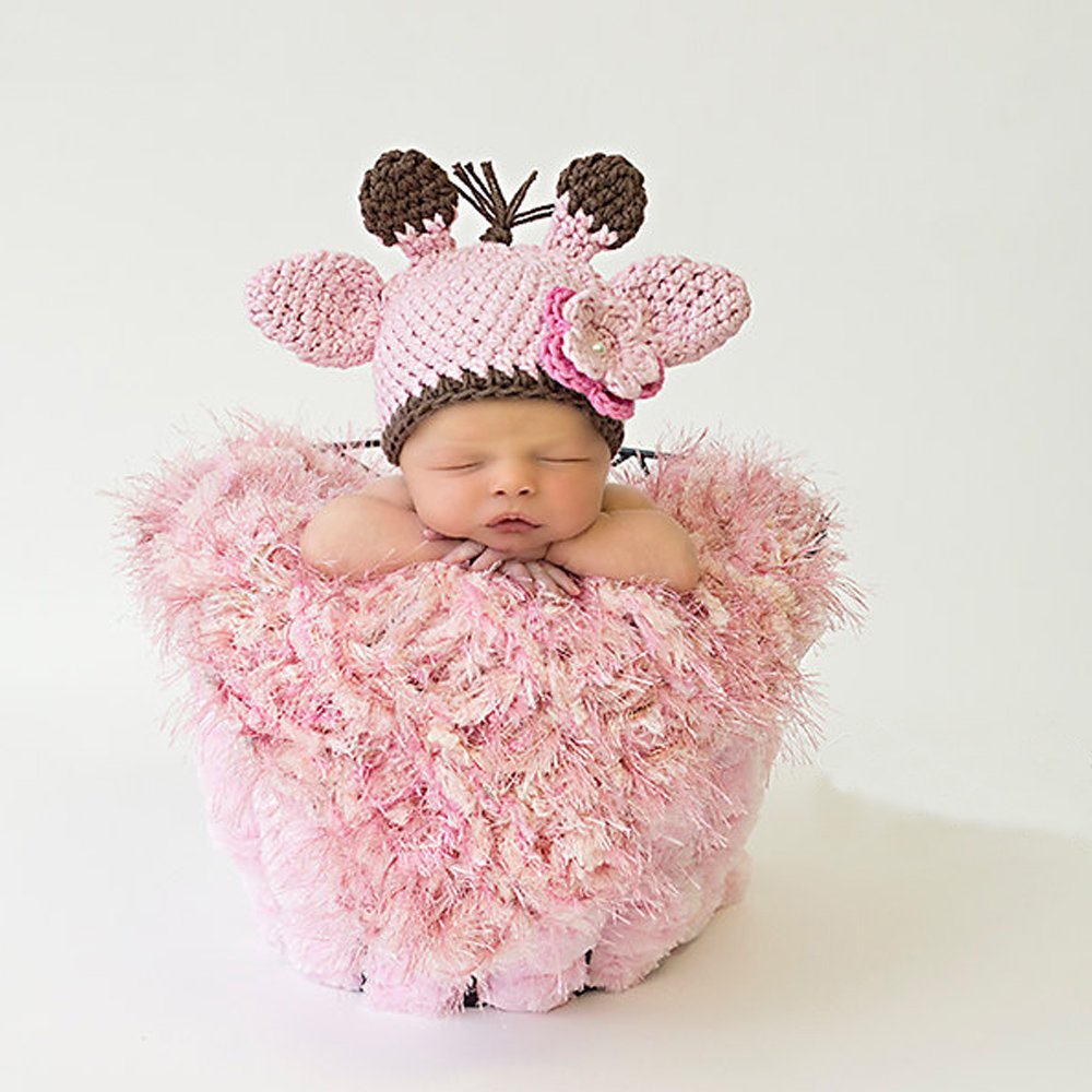 Pink Baby Girl Newborn Crochet Knitted Giraffe Hat Cap