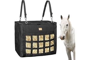 HAYSRMAN Hay Bags for Horses/Goats, Slow Feeder Hay Bag with Super Tough Oxford Fabric and Heavy Duty Zipper,Front Hay Nets Design Reduces Hay Waste (Black)