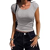 Zeagoo Womens Tank Tops Ribbed Knit Crew Neck Shirts Cap Sleeve Slim Fitted Ruched Basic Tees