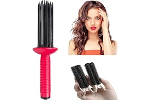 Neuvikter 17 Teeth Round Comb Hair Brush Styler for Curly Hair, Portable Anti‑Slip Curling Wand, Curly Hair Styler Tool, Air Volume Comb with Hair Roller Clips (3Pcs-Black)