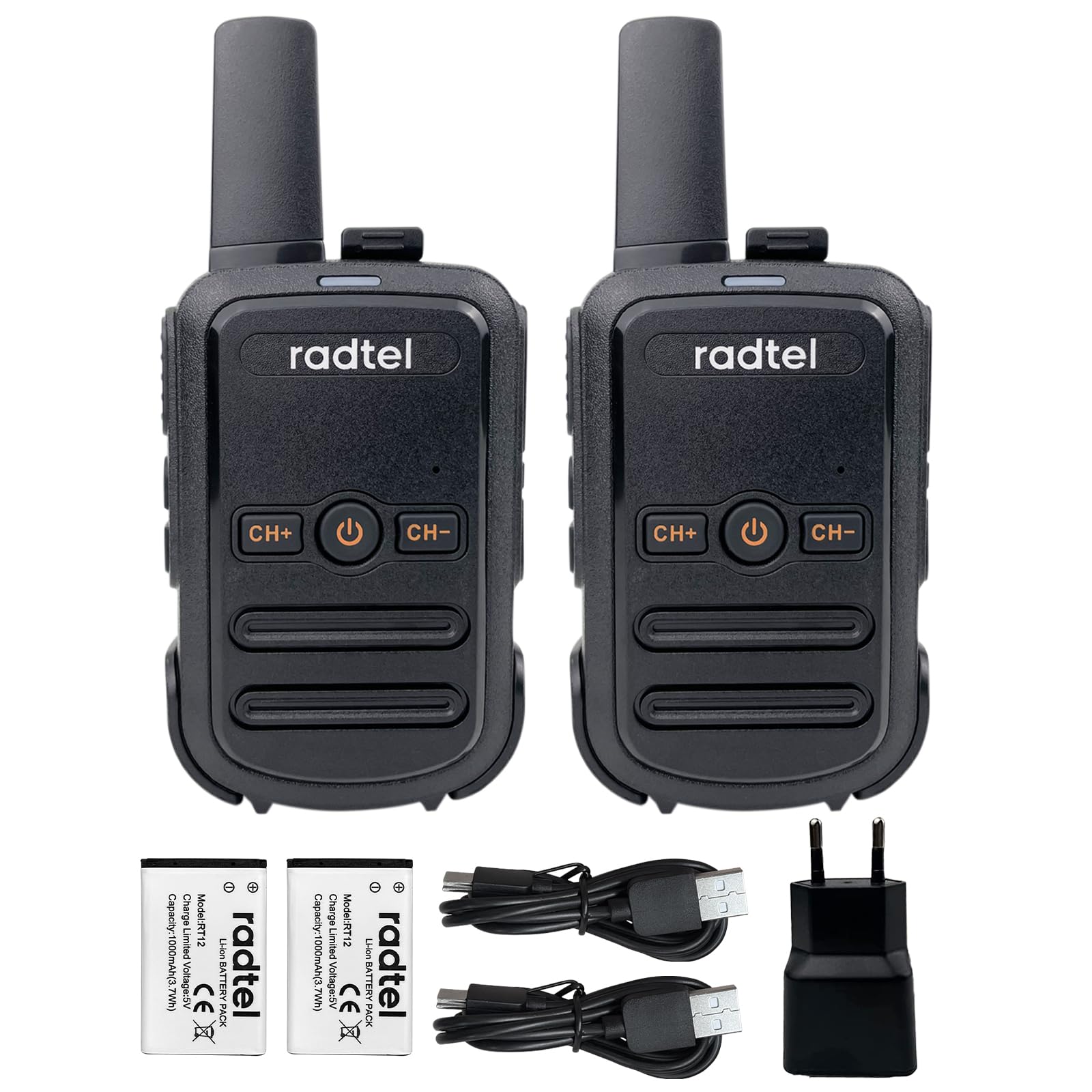 Radtel RT12 Rechargeable Walkie Talkies for Adults Long Range Handheld License Free PMR 446 Two Way Radio 16CH Handsfree VOX for Camping Hiking (Black)