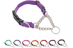 Yunleparks Martingale Dog Collar with Quick Release Buckle Steel Chain No Pull Training Reflective Collar for Medium Large Dogs(Purple, Medium)
