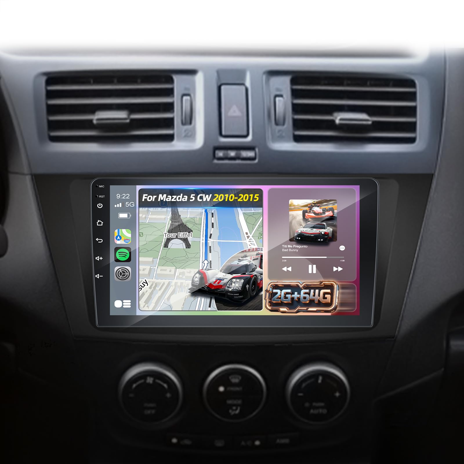 Photo 1 of [2+64] Car Radio for Mazda 5 CW 2010 2011 2012 2013 2014 2015, Volxcereo 9 inch Android Touchscreen Mazda 5 Stereo with Carplay & Android Auto, Offline Maps, WiFi, Bluetooth, SWC, FM/RDS