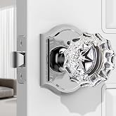 MAXECURITY 1 Pack Glass Door Knob, Rosette Shaped Crystal Door Knobs with Lock, Polished Chrome Door Knobs Interior Glass