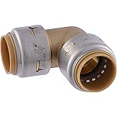 Sharkbite Max 3/4 Inch 90 Degree Elbow, Push to Connect Brass Plumbing Fitting, PEX Pipe, Copper, CPVC, PE-RT, HDPE, UR256A