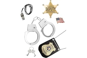 FINDUAT Police Badge Police Pretend Play Toy Set for Metal Handcuffs with Key American Flag Waving Lapel Pins Whistle Halloween NYPD Police Deputy Badge Dress Up Pretend Play Accessory