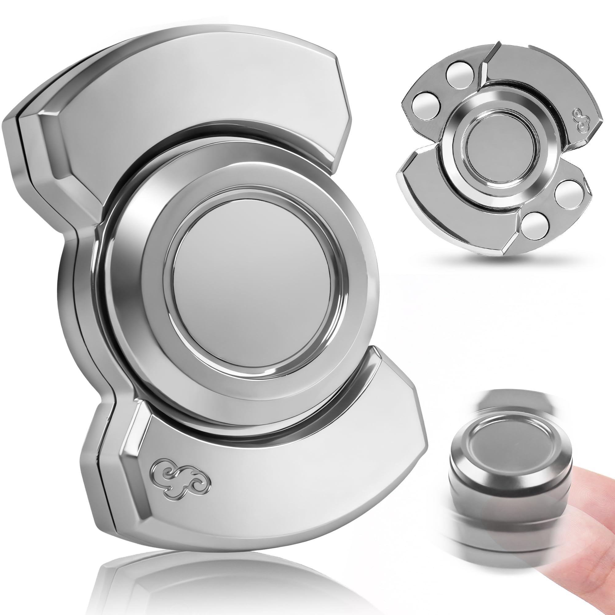 3-in-1 Fidget Spinner Toy for Adult Metal Slider Clicker Spinner Magnetic Easter Basket Stuffer for Adult Men Office Desk Toy Stress Anxiety Relief ADHD Magnet EDC Cool Gadget Gifts - Silver