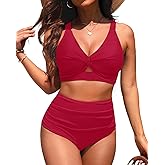 Women High Waisted Bikini Sets - Two Piece Tummy Control Swimsuits Cut Out Twist Bathing Suits 2025 Swimwear