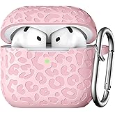 DGege Leopard Engraved Compatible with AirPods 4 Case Cover 2024,Soft Silicone Protective Case for Apple AirPods 4th Generation Case for Women,Cute AirPod 4 Case Accessories with Keychain (Lightpink)