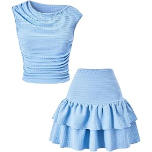 SHENHE Girl's 2 Piece Outfits Ruched Crop Top and Ruffle Mini Skirt Set | Summer Vacation Wear, Cute Outfits, Sleeveless, Asy