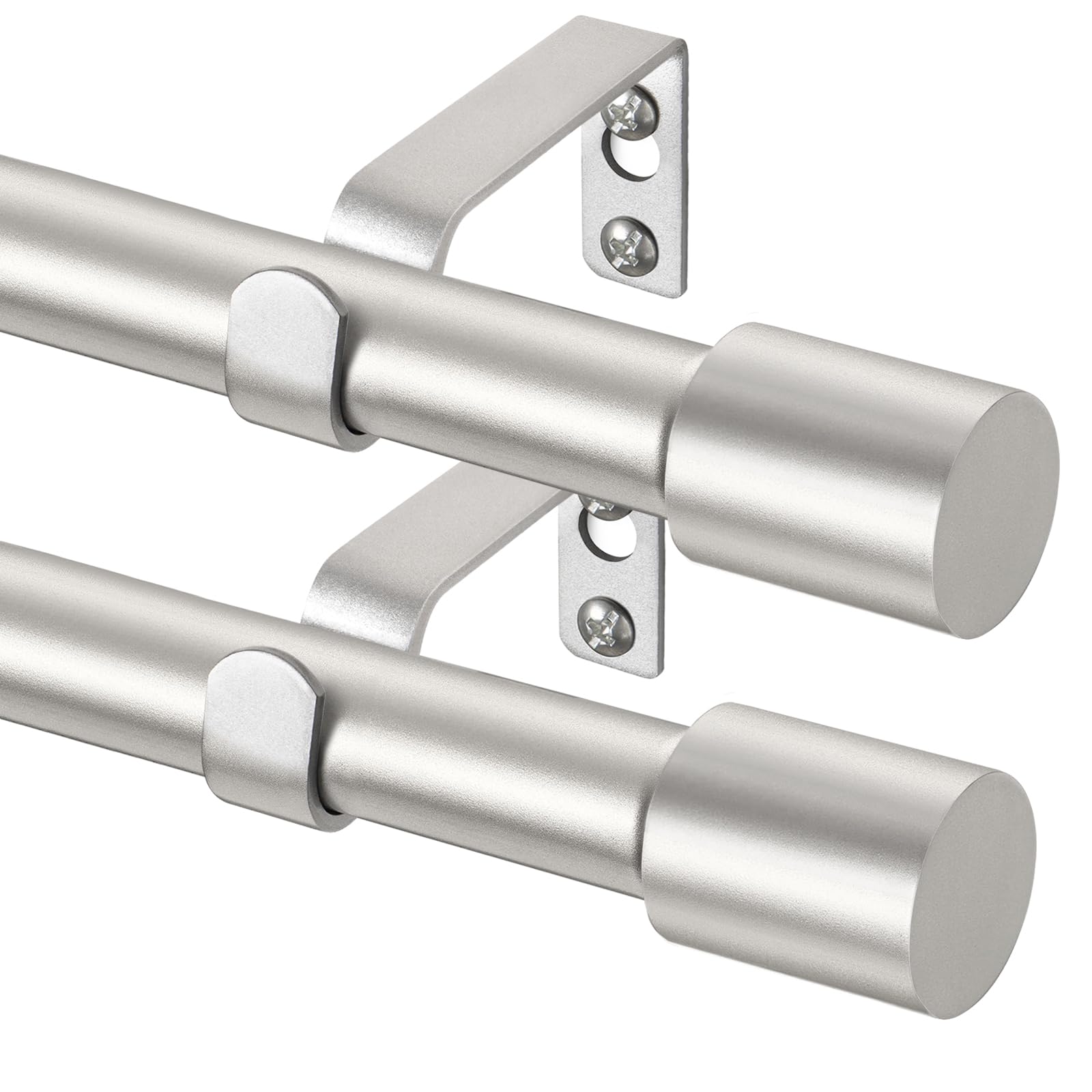 TONIAL 2 Pack Curtain Rods for Windows 48 to 84 Inch, Telescoping Splicing 3/4 Single Rods for Windows Decorative Drapery Rod 32 to 86 with Modern Finial, Silver Image