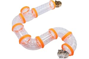 HAMILEDYI 8PCS Hamster Tunnel Tube DIY Assorted Toy Transparent Adventure Pipe Playground Excercise Set for Mouse Syrian Hamster Gerbil (Orange)