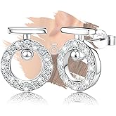 Sterling Silver Circle Stud Earrings - Shiny Cubic Zirconia Hypoallergenic CZ Circle-Shaped Minimalist Jewelry Fashion Gifts for Mom Wife