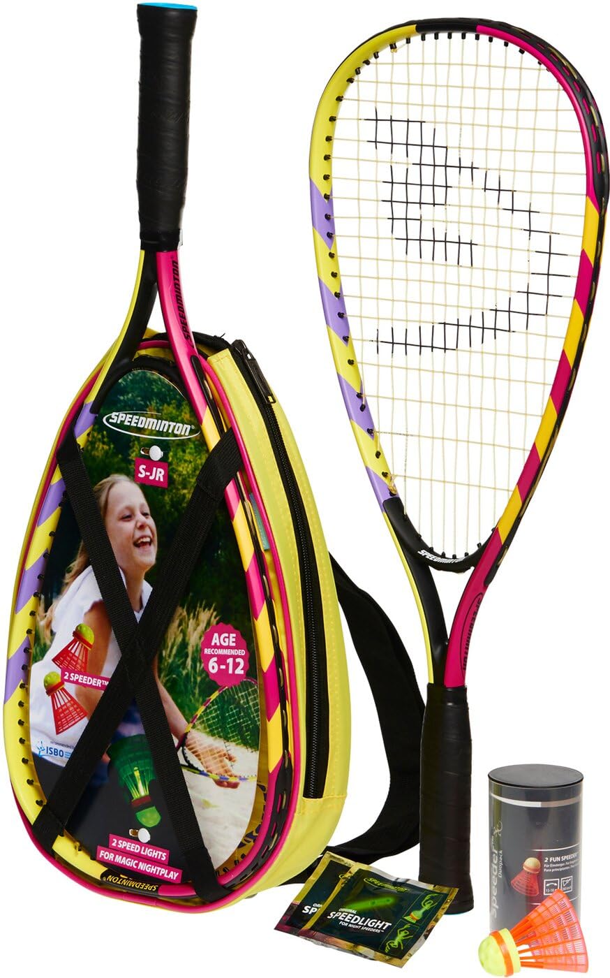 Speedminton Speedminton Junior Set - Original Speed Badminton/ Crossminton Children's Set Includes 2 Kids Aluminium Rackets, 2 Fun Speeder and Bag