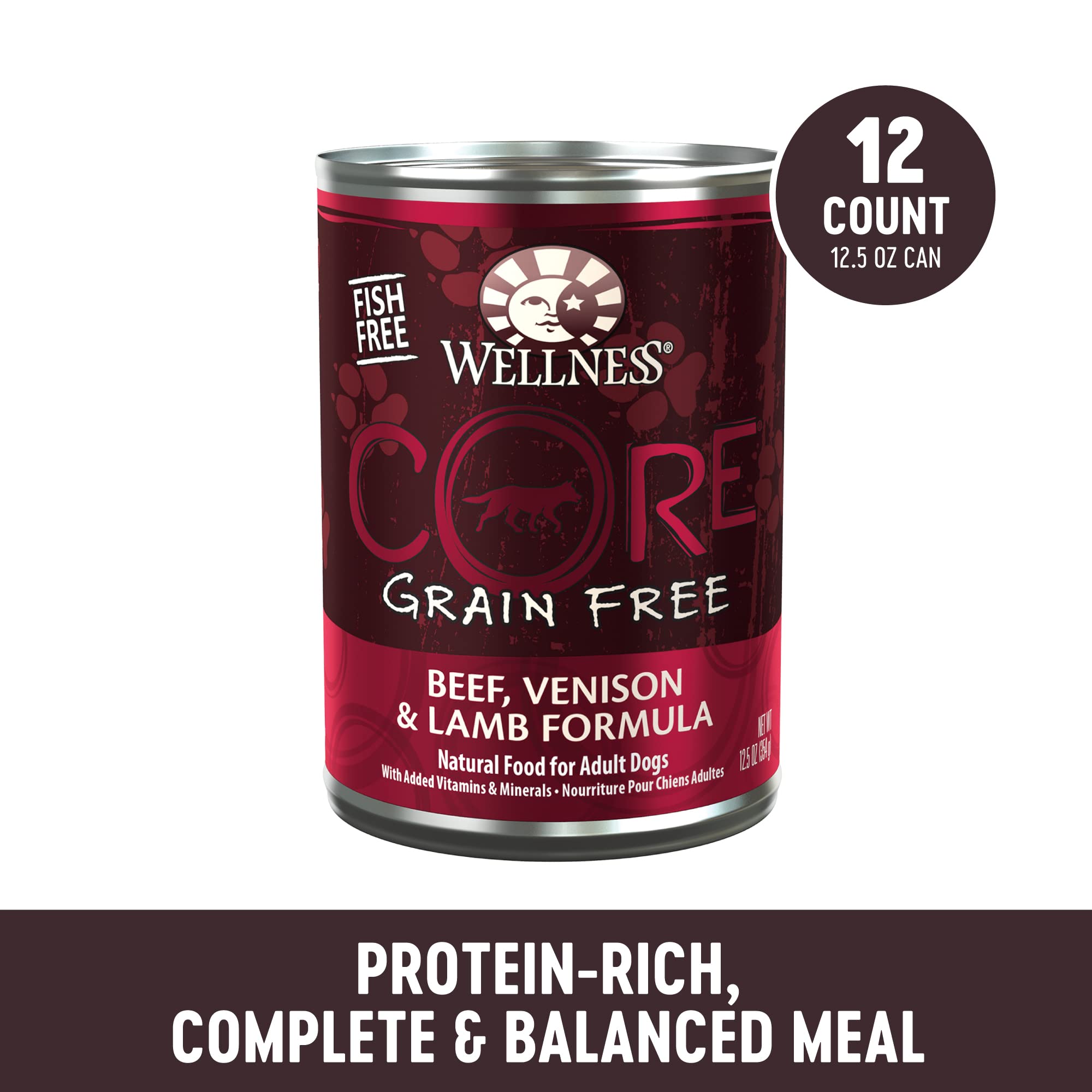 Wellness CORE Natural Wet Grain Free Canned Dog Food, Beef, Venison