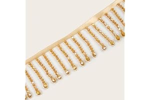 Laopottbeads 1 Yard Glass Beaded Fringe Trim Gold Champagne Crystal Drop Tassel Ribbon for Sewing, Dance Costumes, Curtains & DIY Decoration